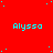 Red background with cyan text 'Alyssa' repeated in a pattern, scattered cyan dots, and a gray rectangle in the bottom-right corner