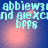 Pixelated text in light blue on a blue background with pinkish-red glowing orbs; text reads 'abbiew31 abbie w31' and 'nd aiexcind aiexcind' with 'bpfs' below.