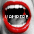 Two side-by-side pixelated mouth images with red lips and white teeth; left shows 'VAMPIRE' text, right shows 'LOVE' text.