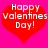 Red heart-shaped icon with white text 'Happy Valentines Day!' on bright pink background.
