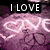 A four- displays text and imagery: top-left 'I LOVE' over a pink heart, top-right 'MY CUTIE PUPPY ANGEL' on purple, bottom-left '<3' over black, bottom-right empty gray