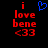 Two side-by-side pixelated text displays with red lettering and a blue heart symbol above the left one, both showing 'i love bene <33' on black background.
