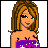 Pixelated cartoon woman with brown hair and blue eyes holding a purple object, surrounded by red hearts and text reading "Don't blame me for loving him!".