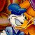 A pixelated cartoon image of Donald Duck on the left and green text reading "Original Icons .com" on a dark green background on the right, displayed as a contact sheet with two frames side-by-side.