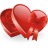 A static pixelated image of three overlapping red heart shapes with subtle shading variations, set against a plain white background.