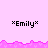 *Emily* text in black pixelated font on pink background with jagged purple border; two of *Emily* text, lower partially obscured by gray rectangle