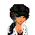 Pixel art contact sheet showing three fashion doll characters with text elements and animation frames, featuring a black background strip with pink lips icons and white checkered patterns.