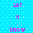 A static image with a bright blue background patterned by white dots, displaying repeated text in pink pixelated font.