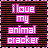 identical animated icons featuring pink text on a striped background with small dog figures moving across the scene