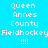 Pixelated text displays 'Queen Annes County Fieldhockey !!!!' on alternating cyan and black backgrounds with repeated text