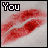 Animated contact sheet of 14 frames showing red lipstick kiss marks with changing text, forming the phrase "You know you love my kisses of blood" across multiple frames.