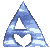 A triangular blue and white pixelated icon with a heart-shaped cutout in the center, displaying subtle animation changes