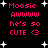 Black background with white starbursts and pink pixelated text reading "Moosie Awwww he's so CUTE <3" in two identical vertical