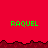Red background with dark red jagged border, green text "RAQUEL" repeated five times in pixelated font, gray rectangular area on right side.