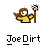 Pixelated character with brown hair in yellow shirt holding brown pole topped with black-and-white checkered pattern, text "JoeDirt" below.