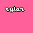 Pixelated text "tylen" on pink background with white dot patterns, showing color variations across repeated instances.