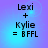 Four identical display text 'Lexi + Kylie = BFFL' on a gradient background with subtle circular patterns
