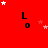 Red background with black 'L' and 'o' text, white and pink stars scattered across the frame.