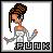 Pixelated 49x49 static buddy icon featuring a stylized female character with brown hair, orange skin tone, and gray outfit running against white background with black text "RUN" at bottom.