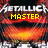 Pixelated image of a metallic skull with fiery orange and red background, displaying text fragments 'MASTER', 'OF', and 'PUPPETS' in yellow.