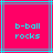 Two identical pixelated with bright pink backgrounds, cyan and gray lines, and light blue text reading 'b-ball rocks' in two