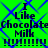 Green background with blue diamond pattern, dark blue text reading "I Like Chocolate Milk YUM!!!!!" in pixelated font