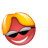 Red spherical character with yellow hair and black sunglasses, smiling, with a blue lightbulb icon appearing on the right side.