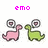 Pixel art of two small dinosaurs facing each other with heart symbols above their heads, displayed under text labels.