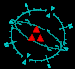 Animated circular icon with cyan outline and red triangles, showing sequential changes in line patterns across frames.