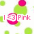 Pixelated icon with pink and green shapes, text "I <3 Pink" in pink, and scattered green and pink dots on white background.