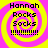 Four identical display a bright yellow and pink spiral background with black text reading "Hannah Rocks Socks !!!!!!!!!" in pixelated font