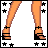 Pixel art contact sheet of an animated icon featuring a cartoon woman in various poses with text phrases, framed by star borders on white background.