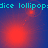 Animated sequence of red circular shapes on blue background with cyan text repeating 'dice lollipop' at top.