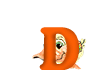 orange 'D' shapes with cartoon duck heads in various expressions, each head positioned to the left or right of the letter