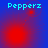 Four- of blue backgrounds with red circular gradients and cyan text reading "Pepperz" at top-left in each