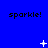 Blue background with repeated 'sparkle!' text and animated white star-like sparkles in three