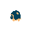 Two pixelated blue and orange objects with rounded shapes, each featuring a small square detail on their upper right side.