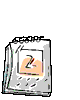 A cartoon-style calendar icon with a peach-colored square displaying the number '2' in orange, surrounded by scattered paper fragments and layered pages.