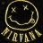 Animated contact sheet of five identical frames showing a yellow Nirvana smiley face logo on black background with