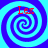 Four identical spiral patterns arranged in a on a blue background, each with red text "Les" overlaid
