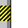 Animated contact sheet of a white cartoon cat peeking from behind yellow-and-black striped barriers in 12 sequential frames showing facial expression changes and partial body movements.