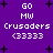 Purple background with white text and black starbursts, displaying 'GO MW Crusaders <33333' in two identical vertical