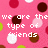 Pixelated pink background with brown, white, and green circular shapes; overlaid white text reads "who if the we are the house was type of friends burning we'd be sitting on the floor making smores & hitting the firemen".