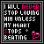 A 5-frame animated contact sheet showing pixelated text and heart symbols on black backgrounds with gray borders, each frame displaying variations in punctuation and small visual elements.