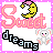 Pixel art icon featuring pink text, a yellow crescent moon with face, and gray rabbit on white background with pink border.