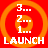 Red and orange concentric circles with white countdown numbers 3... 2... 1... above 'LAUNCH' text, displayed in a