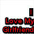 Red pixelated text reading "Love My Girlfriend" on black rectangular backgrounds with a small red vertical line in the top-right corner.