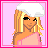 Pixel art contact sheet showing a blonde doll character in multiple frames with pink background, text boxes, and fashion details.