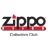 Zippo logo with black text, red underline, and pixelated 'i' dot, below blurred gray text on white background