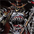 Pixelated static image of a stylized figure with metallic armor, red accents, and a dark background, appearing to hold a weapon.